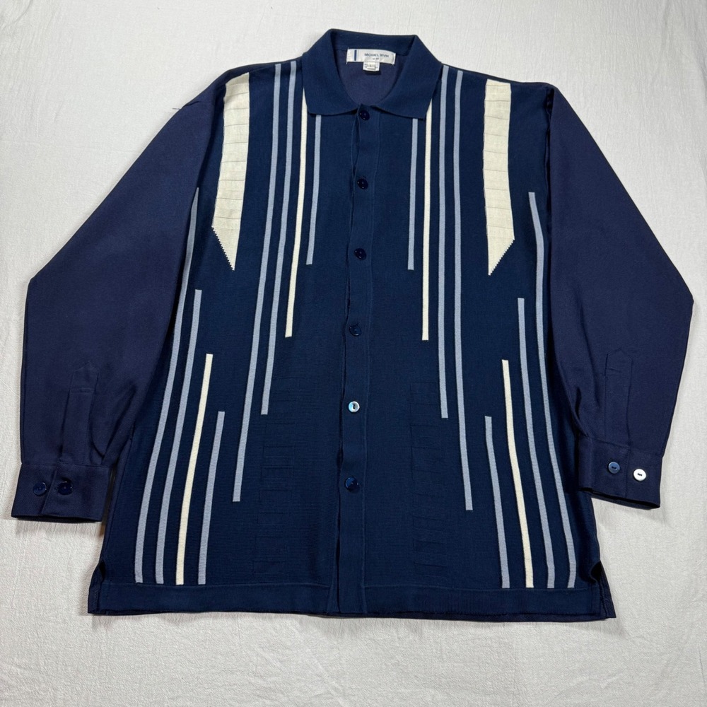 Michael Irvin No. 88 Striped Knit Cardigan Shirt Men Large Button Up Long Sleeve - Picture 4 of 14